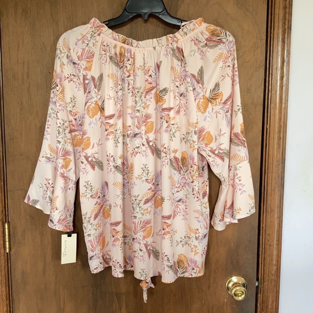 Emaline top floral print bell sleeve blouse tie detail boho Casual office 2X - Picture 8 of 17